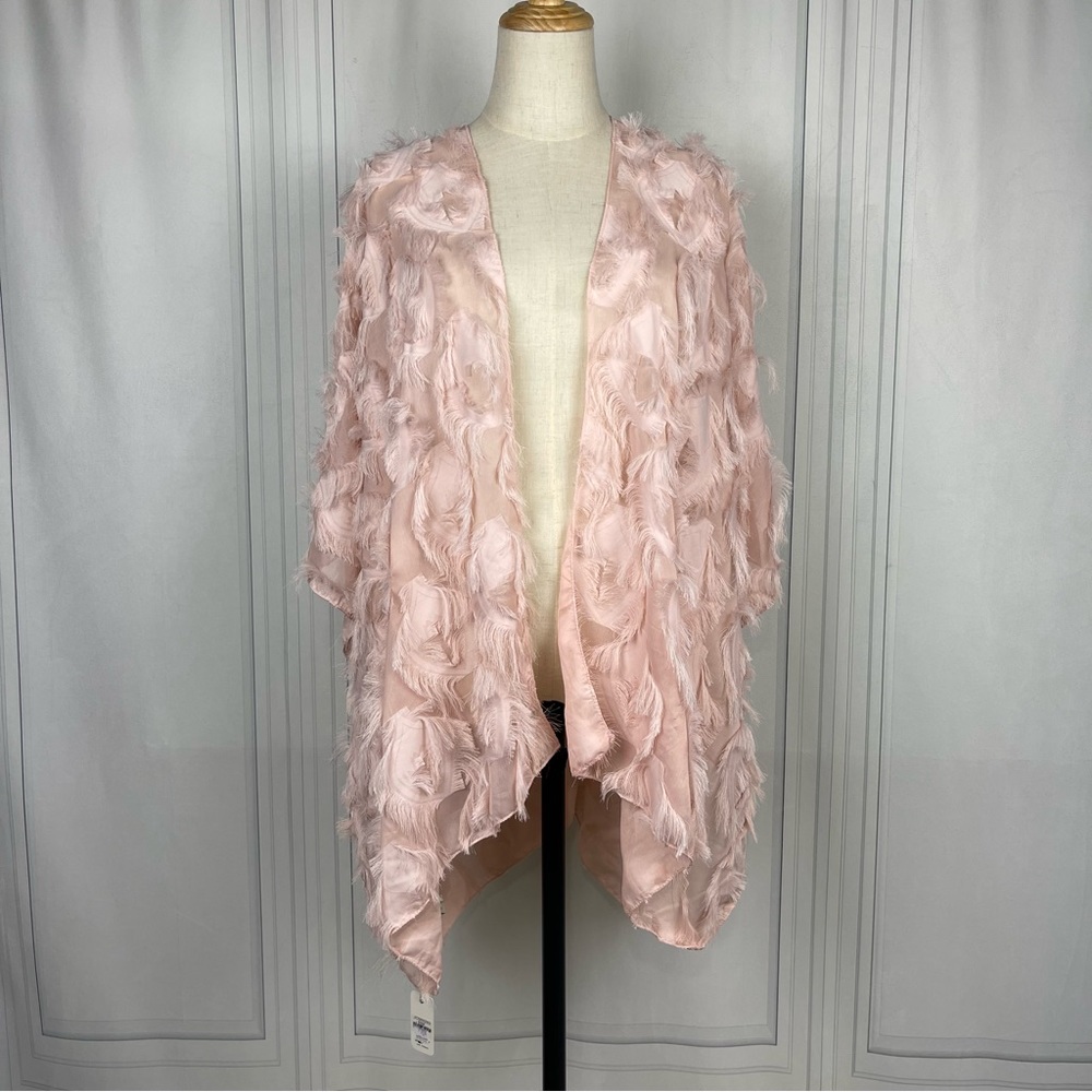NWT‎ JC Sunny Woven Fringe Detailed Lightweight Eyelash Kimono - Light Pink